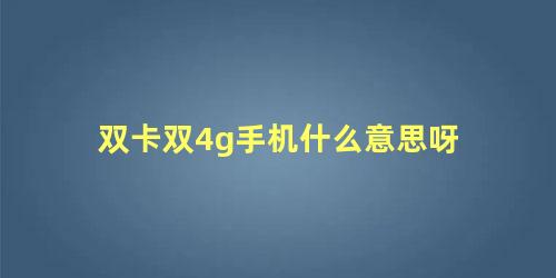 双卡双4g手机什么意思呀