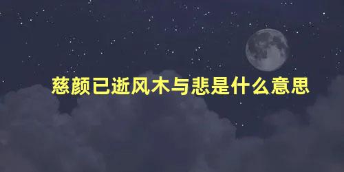 慈颜已逝风木与悲是什么意思